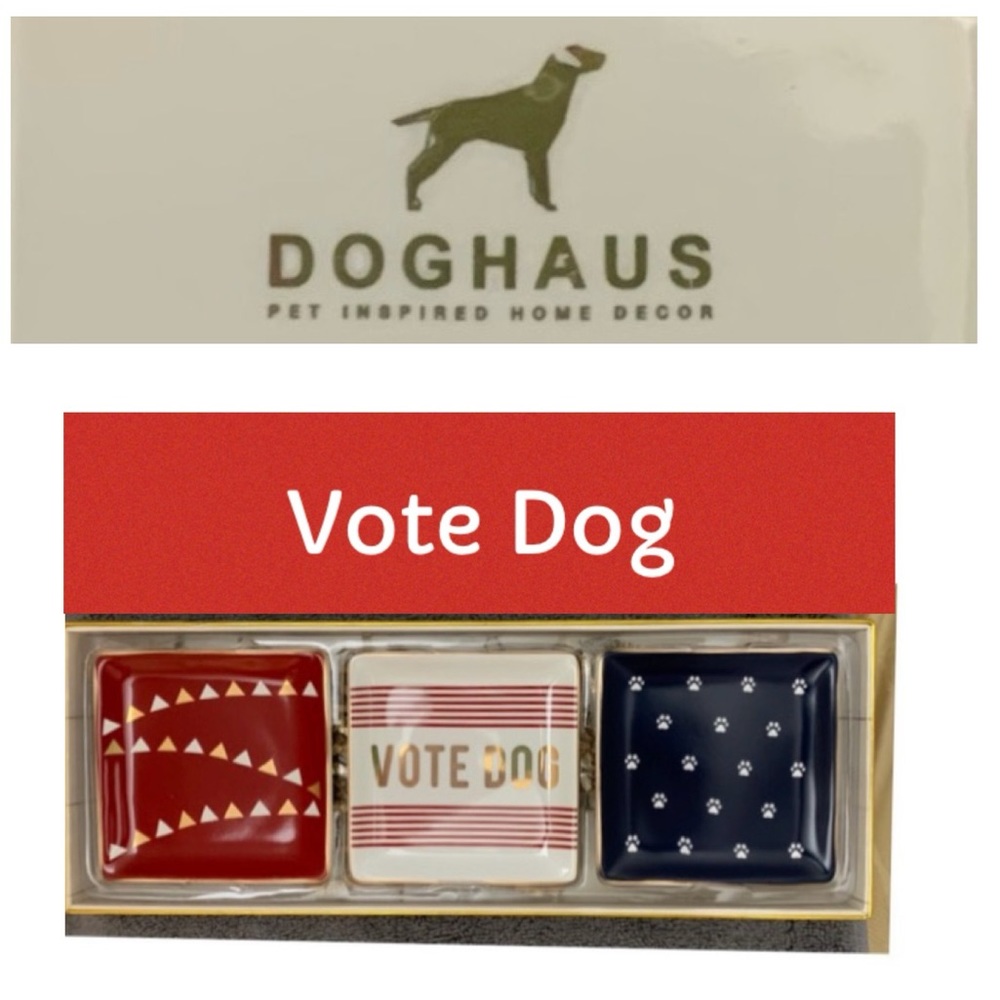 🪻 Doghaus VOTE DOG Set 3 Keepsake / Jewelry Dishes New in Gift Box